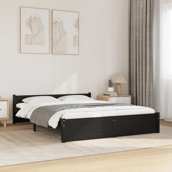 vidaXL Massivholzbett Schwarz 140x190 cm