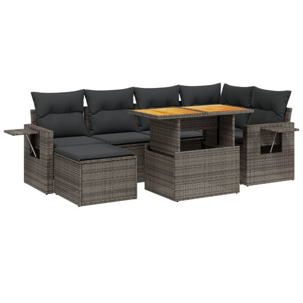 vidaXL 7-tlg. Garten-Sofagarnitur mit Kissen Grau Poly Rattan