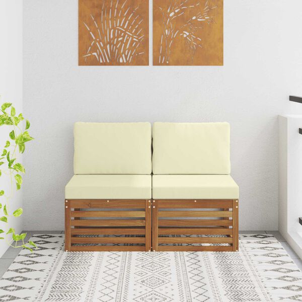 vidaXL 2 St&uuml;ck Outdoor Mittelsofa Massivholz Akazie Natur