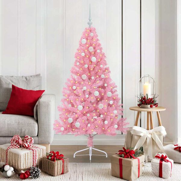vidaXL K&uuml;nstlicher vorbeleuchteter Weihnachtsbaum Rosa 150 cm PVC