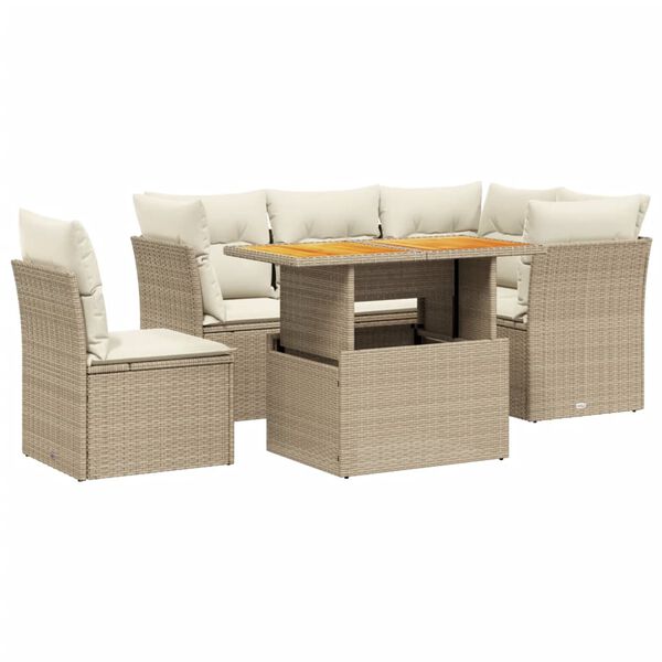 vidaXL 5-tlg. Garten-Sofagarnitur mit Kissen Beige Poly Rattan