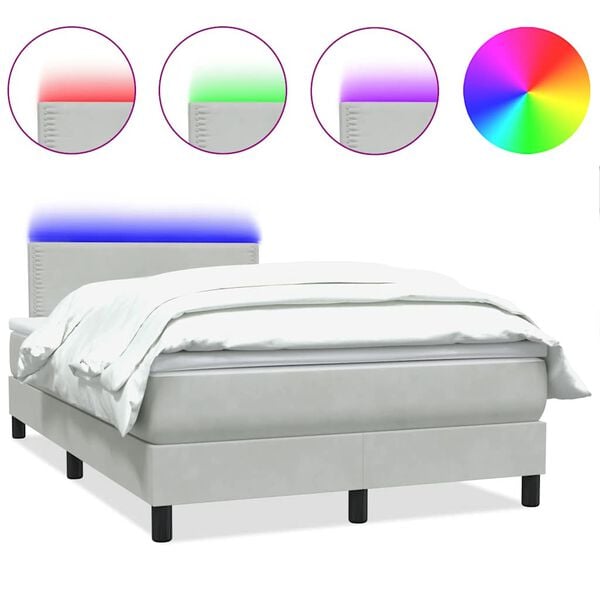 vidaXL Boxspringbett mit Matratze & LED Hellgrau 120x220 cm Samt