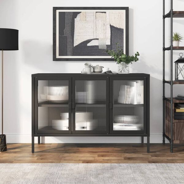 vidaXL Sideboard Schwarz 105x35x70 cm Glas und Stahl