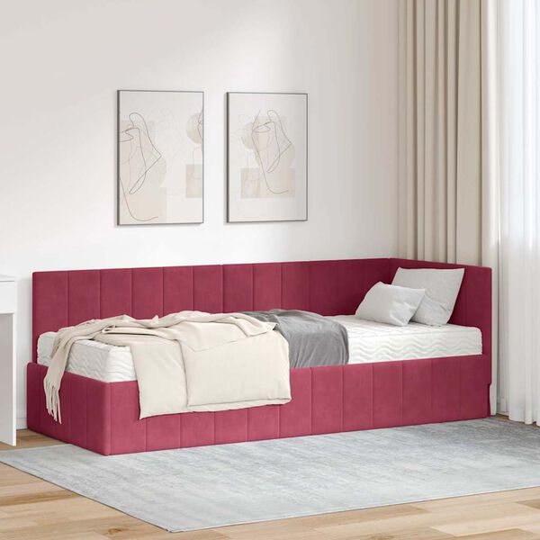 vidaXL Eckbettgestell mit Matratze mit Matratze 2 pcs Gr&uuml;n Samt