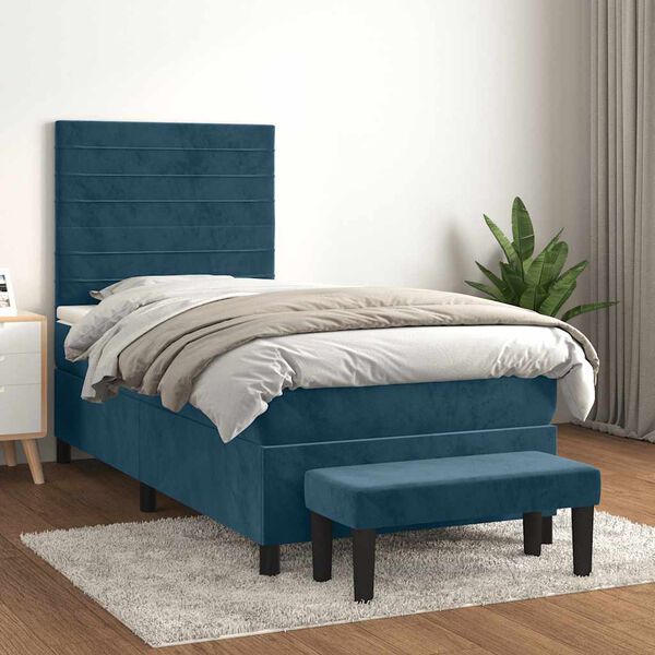 vidaXL Boxspringbett mit Matratze Dunkelblau 90x190 cm Samt