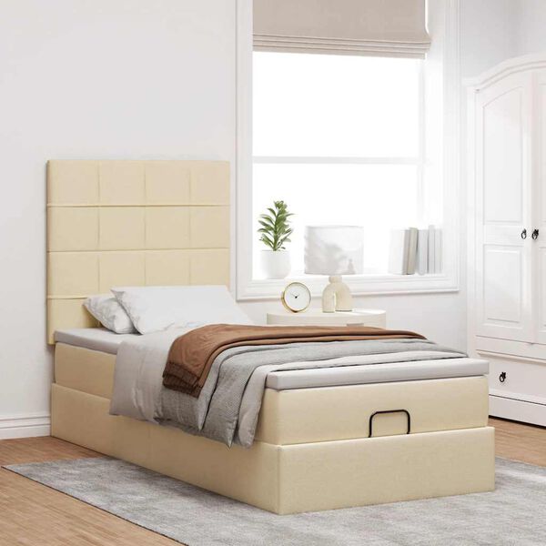 vidaXL Ottoman-Bett mit Matratze Creme 90x190 cm Stoff