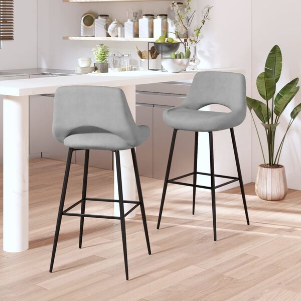 vidaXL Barhocker 2 Stk. Hellgrau Samt