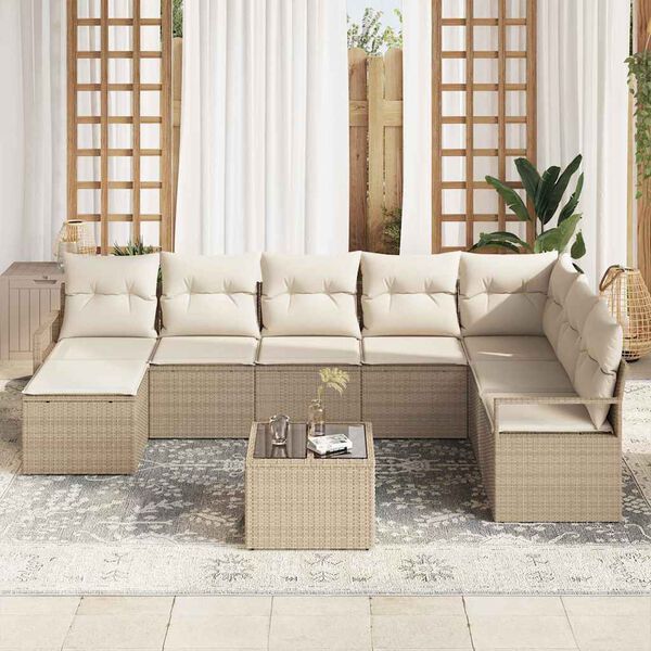 vidaXL Garten-Sofa-Set 9 pcs Beige Poly Rattan