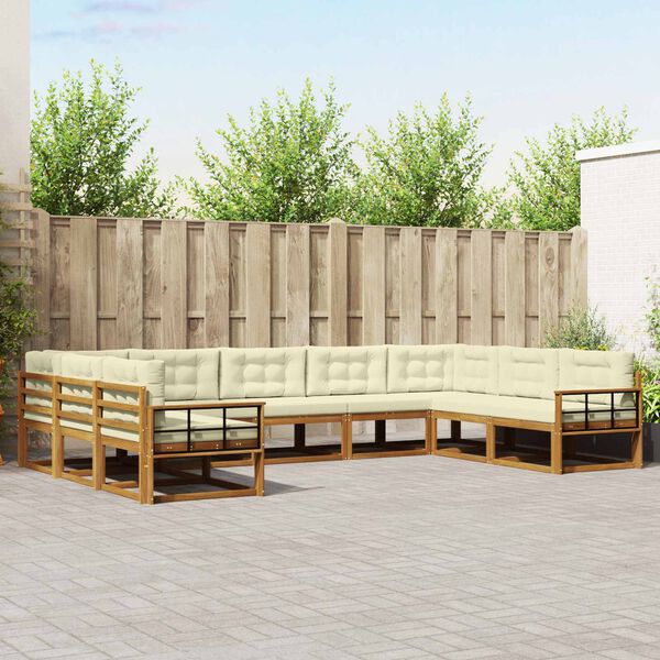 vidaXL Outdoor-Sofagarnitur mit Kissen 9 pcs Natur und Creme