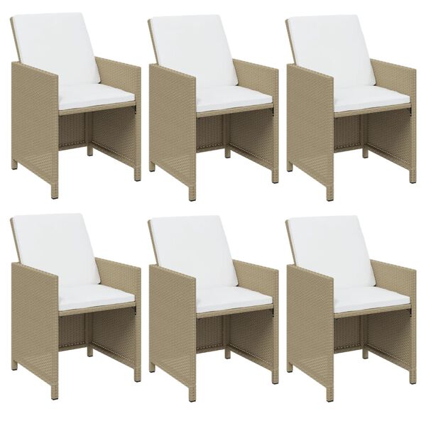 vidaXL 7-tlg. Garten-Essgruppe mit Kissen Poly Rattan Beige