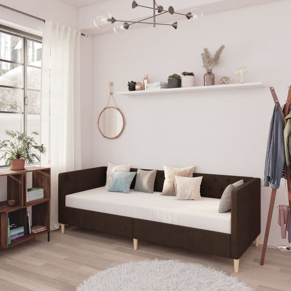 vidaXL Tagesbett USB Dunkelbraun Stoff 90x200 cm