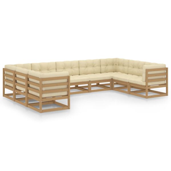 vidaXL 9-tlg Garten-Lounge-Set mit Kissen Honigbraun Massivholz Kiefer