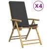 vidaXL Gartenst&uuml;hle 4 Stk. Verstellbar Klappbar mit Kissen Bambus