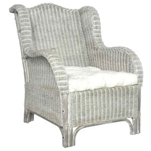 vidaXL Sessel mit Kissen Grau Nat&uuml;rliches Rattan und Leinen