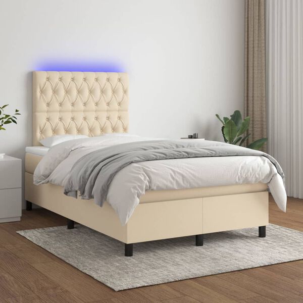 vidaXL Boxspringbett mit Matratze & LED Creme 120x200 cm Stoff
