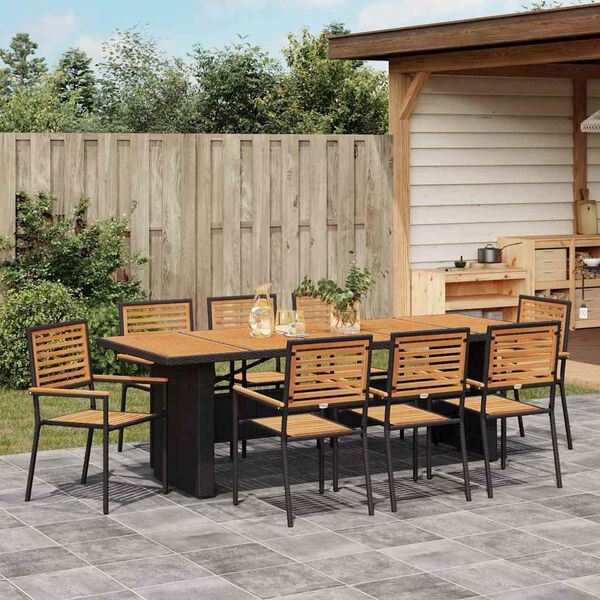 vidaXL Garten Essgruppe 9 pcs Schwarz und Braun Poly-Rattan