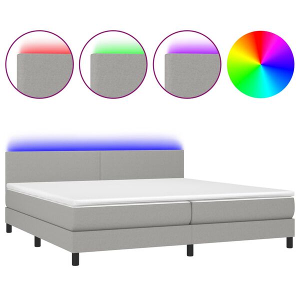 vidaXL Boxspringbett mit Matratze & LED Hellgrau 200x200 cm Stoff