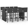 vidaXL 9-tlg. Gartenbar-Set mit Kissen Schwarz Poly Rattan