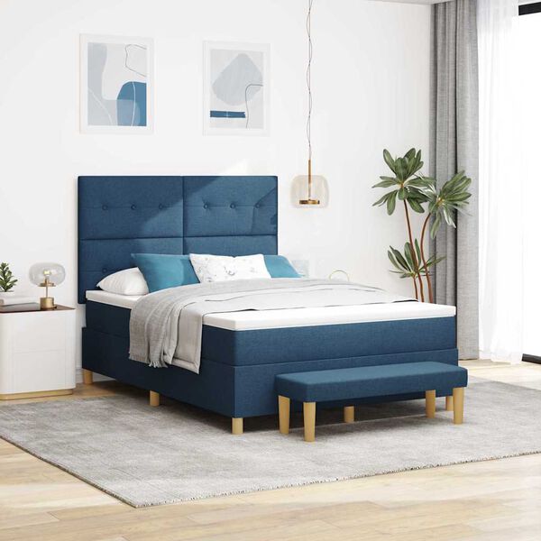 vidaXL Boxspringbett mit Matratze mit Kopfteil Blau 140 x 190 cm Stoff