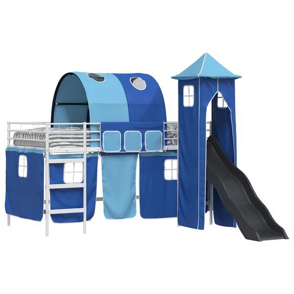 vidaXL Kinderloftbett Wei&szlig; und Blau 100 x 200 cm Metall