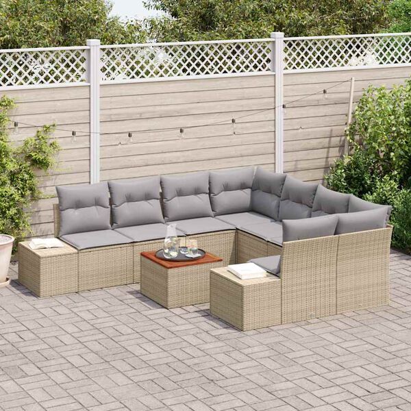 vidaXL Gartensofa-set mit Kissen 9 pcs Beige Poly-Rattan