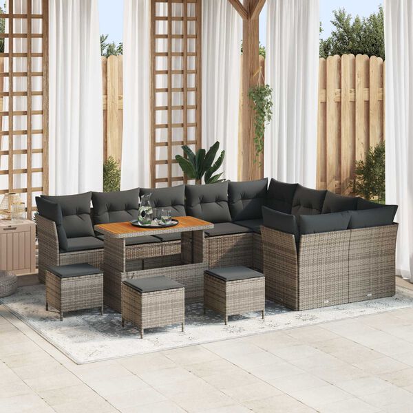 vidaXL Garten-Sofa-Set 13 pcs Grau Poly-Rattan