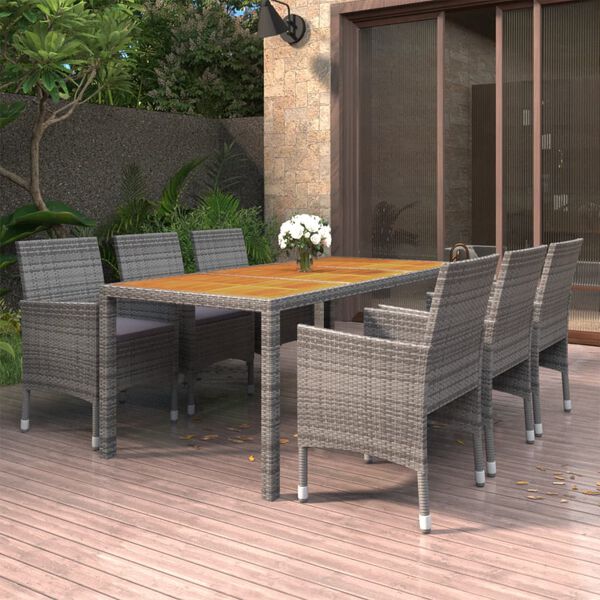 vidaXL 7-tlg. Garten-Essgruppe Poly Rattan Grau
