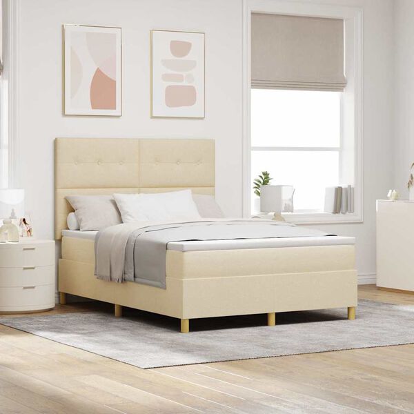 vidaXL LED Boxspringbett mit Matratze Creme 140 x 200 cm Stoff