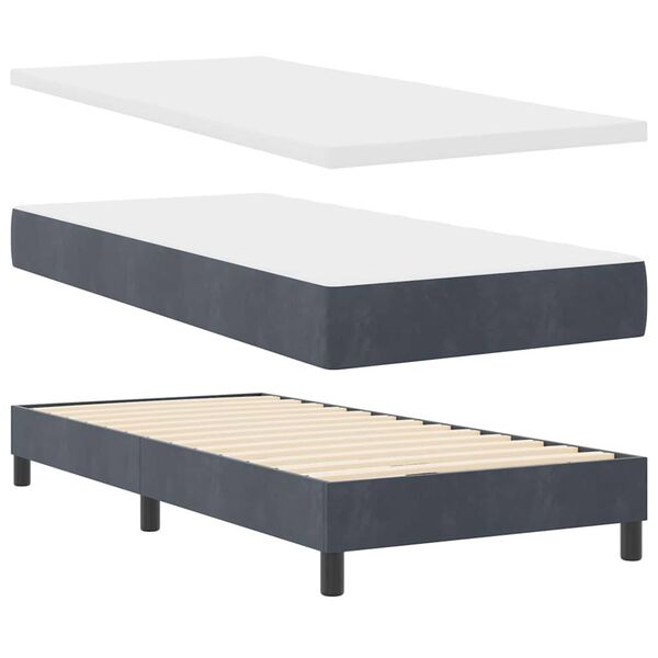 vidaXL Boxspringbett mit Matratze Dunkelgrau 200 x 90 cm Samt