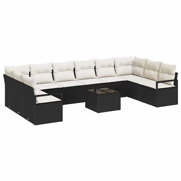 vidaXL Sofa Set mit Kissen 11 pcs Schwarz Poly-Rattan