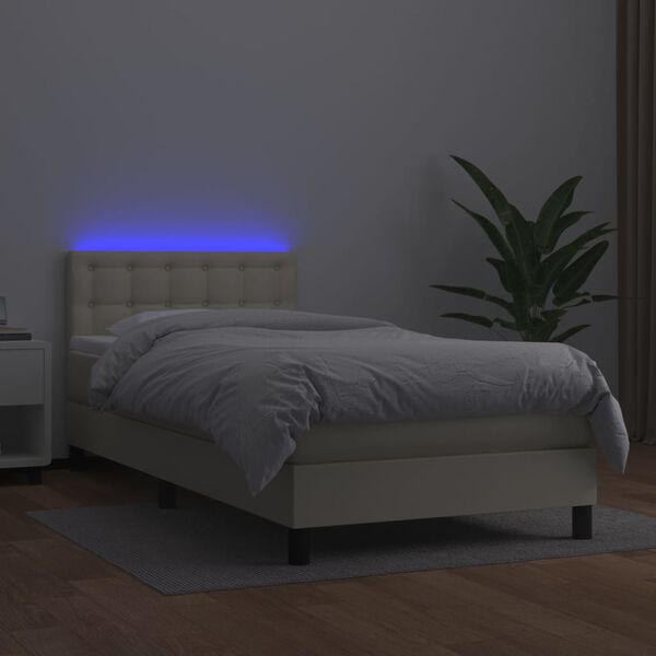 vidaXL Boxspringbett mit Matratze & LED Creme 90x190 cm Kunstleder