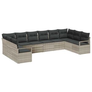 vidaXL Gartensofa-set mit Kissen 10 pcs Hellgrau Poly-Rattan