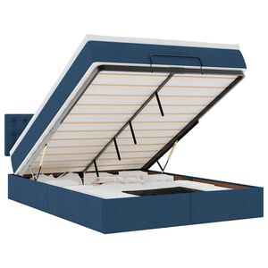 vidaXL Ottoman-Bett mit Matratze & LEDs Blau 140x200 cm Stoff