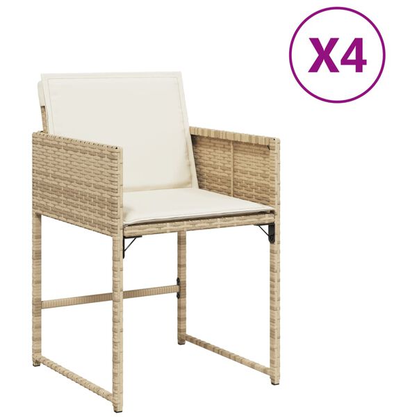 vidaXL Gartenstühle mit Kissen 4 Stk. Beige Poly Rattan