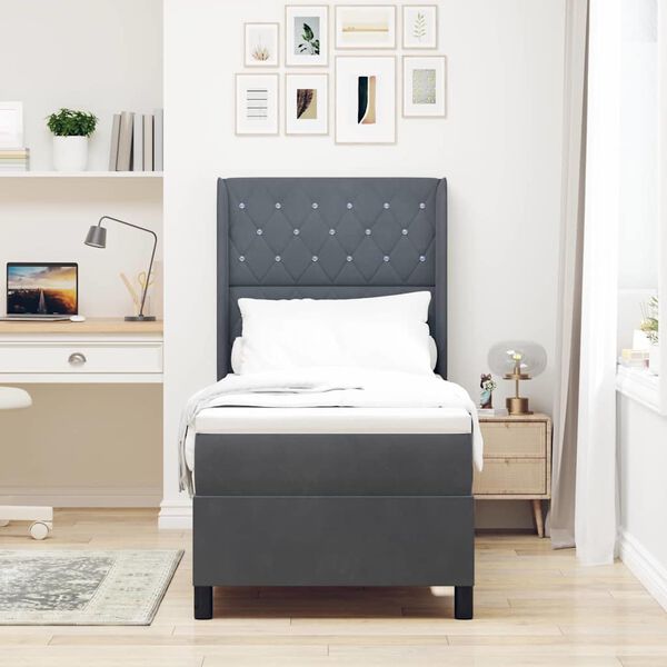 vidaXL Boxspringbett mit Matratze mit LED Dunkelgrau 80 x 200 cm Samt