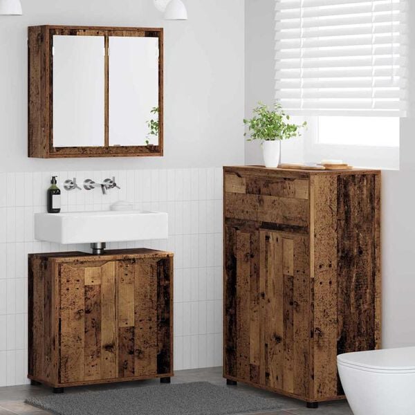 vidaXL Badezimmerm&ouml;bel-Set mit Schubladen 3 pcs Altholz Holzwerkstoff