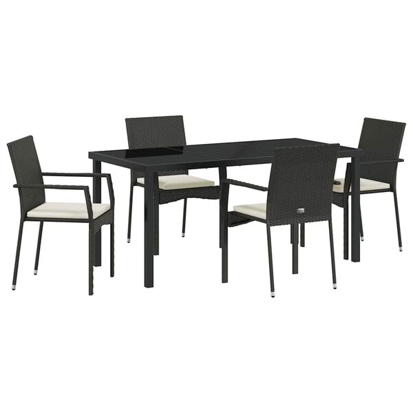 vidaXL Garten Essgruppe mit Kissen 5 pcs Schwarz Poly-Rattan