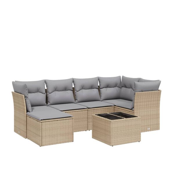 vidaXL 6-tlg. Garten-Sofagarnitur mit Kissen Beige Poly Rattan