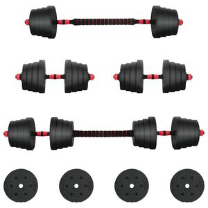 vidaXL 2-in-1 Hantelset 40kg Schwarz und Rot Zement und Eisensand
