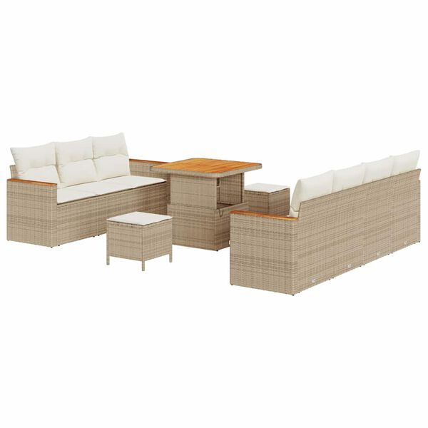 vidaXL Garten-Sofa-Set mit Kissen mit Speicher Beige Poly Rattan