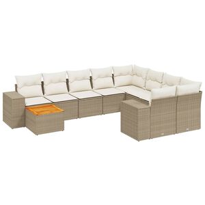 vidaXL 10-tlg. Garten-Sofagarnitur mit Kissen Beige Poly Rattan