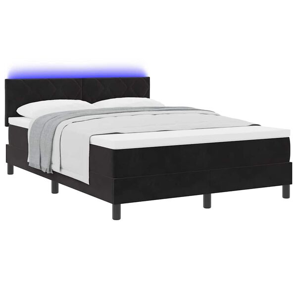 vidaXL LED Boxspringbett mit Matratze Schwarz 140 x 200 cm Samt