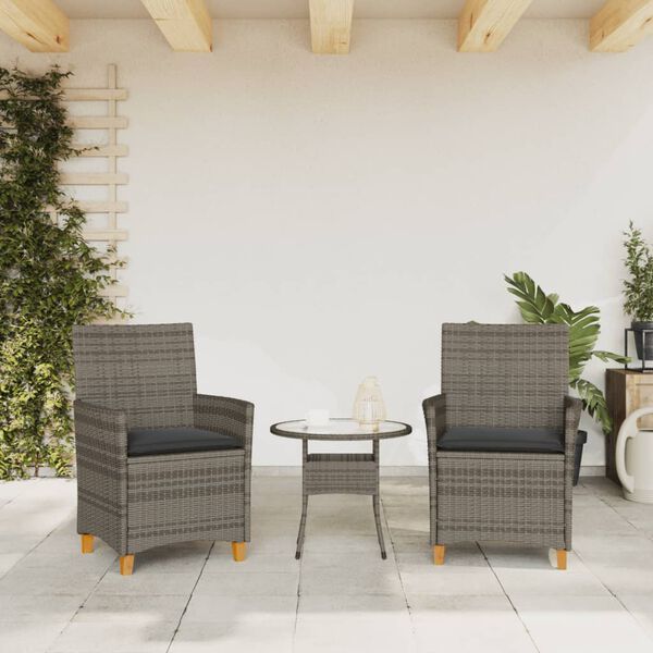 vidaXL Gartenstühle mit Kissen 2 Stk. Grau Poly Rattan Massivholz