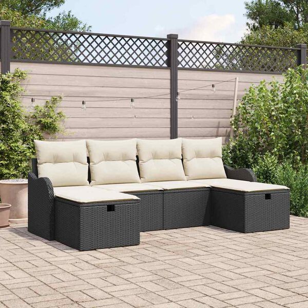 vidaXL Garten-Sofa-Set mit Kissen 6 pcs Schwarz Poly Rattan
