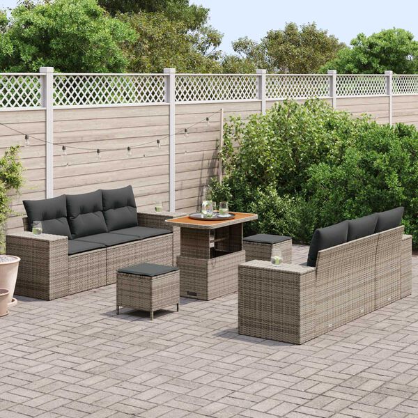 vidaXL Gartensofa-set mit Kissen mit Speicher 9 pcs Grau Poly Rattan