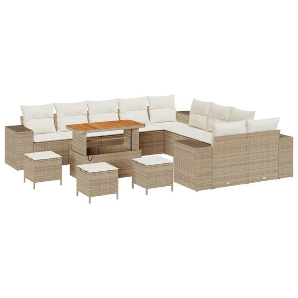 vidaXL Gartensofa-set mit Kissen 14 pcs Beige und Creme Poly-Rattan