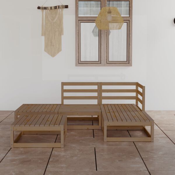 vidaXL 5-tlg. Garten-Lounge-Set Honigbraun Massivholz Kiefer
