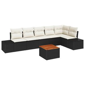 vidaXL Gartensofa-set mit Kissen 7 pcs Schwarz Poly-Rattan