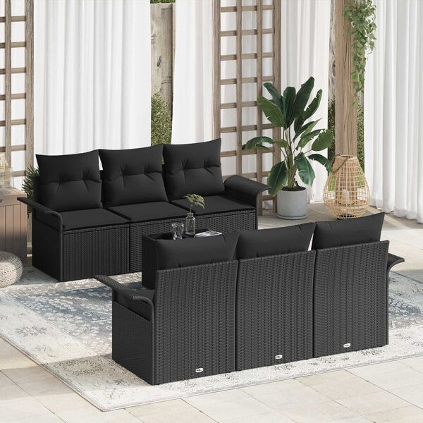 vidaXL Gartensofa-set mit Kissen 7 pcs Schwarz Poly-Rattan