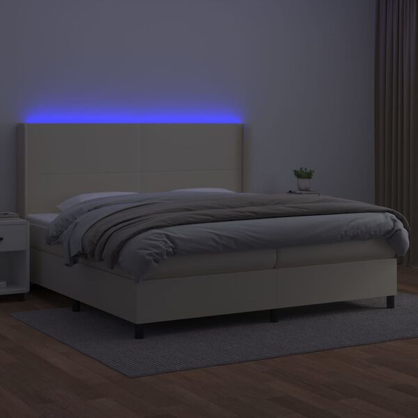 vidaXL Boxspringbett mit Matratze & LED Creme 200x200 cm Kunstleder